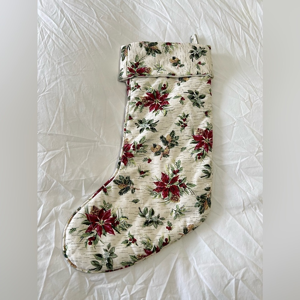 Longaberger Homestead | Traditional Christmas Stocking | Poinsettia Holly Berry
